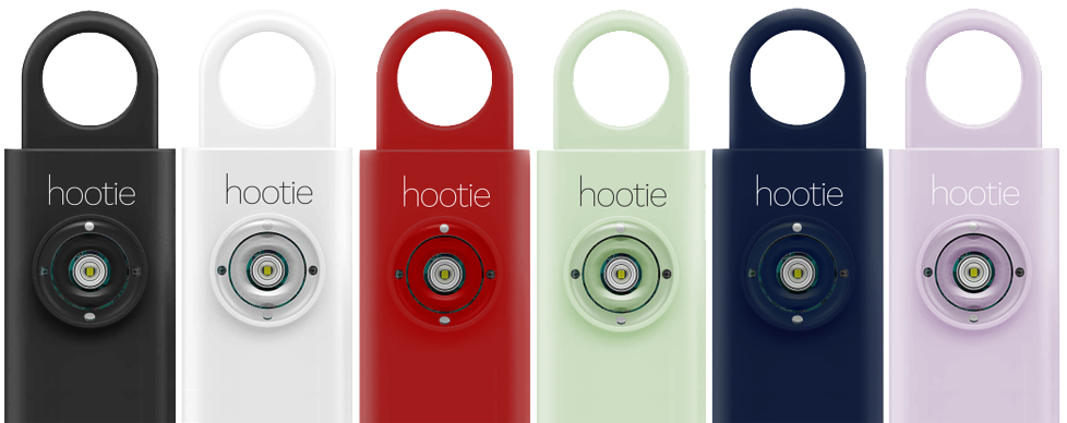 Hootie personal safety alarm comes in 5 distinct colors: black, white, red, mind, and navy