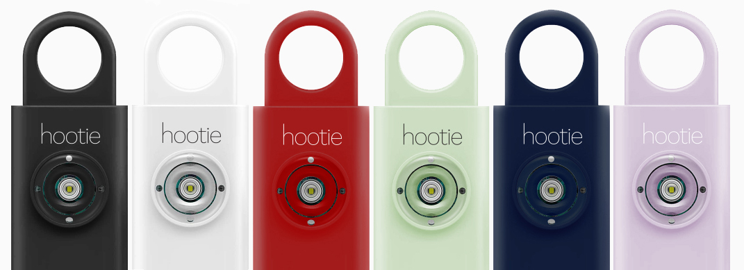 Hootie personal safety alarm comes in 5 distinct colors: black, white, red, mind, and navy