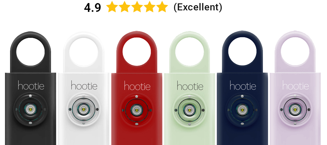 Hootie personal safety alarm comes in 5 distinct colors: black, white, red, mind, and navy